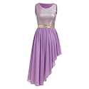 ODASDO Women's Asymmetrical Overlays Dresses Metallic Color Block Praise Lyrical Dance Dress Tunic Irregular Hem Dancewear