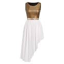 ODASDO Women's Asymmetrical Overlays Dresses Metallic Color Block Praise Lyrical Dance Dress Tunic Irregular Hem Dancewear