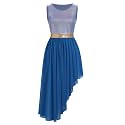 ODASDO Women's Asymmetrical Overlays Dresses Metallic Color Block Praise Lyrical Dance Dress Tunic Irregular Hem Dancewear