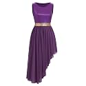 ODASDO Women's Asymmetrical Overlays Dresses Metallic Color Block Praise Lyrical Dance Dress Tunic Irregular Hem Dancewear
