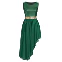 ODASDO Women's Asymmetrical Overlays Dresses Metallic Color Block Praise Lyrical Dance Dress Tunic Irregular Hem Dancewear