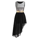 ODASDO Women's Asymmetrical Overlays Dresses Metallic Color Block Praise Lyrical Dance Dress Tunic Irregular Hem Dancewear
