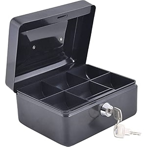 oddpod dl metal cash box amp jewelry safe locker with plastic coin tray amp key lock - small black