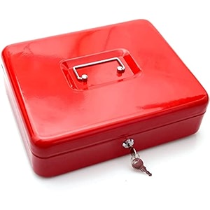 oddpod dl metal cash box amp jewelry safe locker with plastic coin tray amp key lock - large red