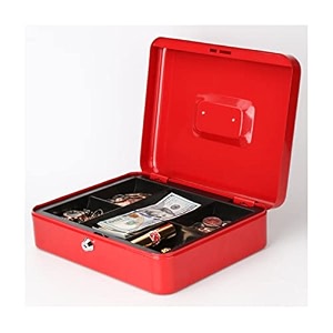 oddpod dl metal cash box amp jewelry safe locker with plastic coin tray amp key lock - x-large red