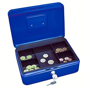 oddpod dl metal cash box amp jewelry safe locker with plastic coin tray amp key lock - large blue