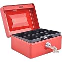 oddpod™ DL Metal Cash Box &amp; Jewelry Safe Locker with Plastic Coin Tray &amp; Key Lock - Small (Red)