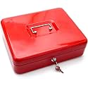 oddpod™ DL Metal Cash Box &amp; Jewelry Safe Locker with Plastic Coin Tray &amp; Key Lock - Large (Red)