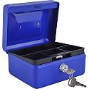 oddpod™ DL Metal Cash Box &amp; Jewelry Safe Locker with Plastic Coin Tray &amp; Key Lock - Large (Blue)
