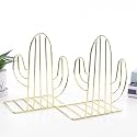 oddpod™ Gold Cactus Decorative Metal Bookends/Non-Slip Desktop Book Shelf Organiser for Office Decor, Home, Living Room, School & Library (Set of 2)