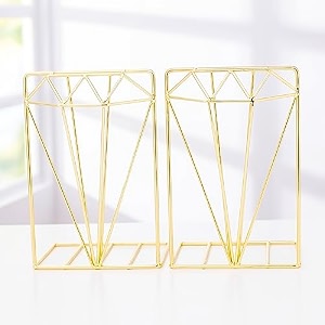 oddpod gold diamond decorative metal bookendsnon-slip desktop book shelf organiser for office decor home living room school amp library set of 2