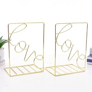 oddpod gold love decorative metal bookendsnon-slip desktop book shelf organiser for office decor home living room school amp library set of 2