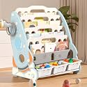 oddpod™ Multi-Layer Book Rack for Toddlers, 2 in 1 Children's Bookshelf with Toy Storage Organiser/Toddlers Baby Hardline with Trays for Living Room, Playroom, Study Room, & Reading Corners - Blue