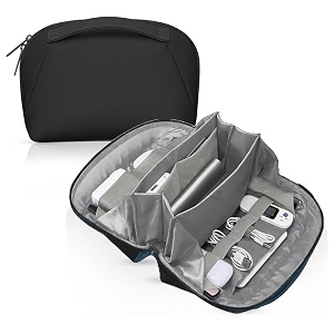 oddpod pu leather electronic gadgets organizer bag for travelportable waterproof tech organizer pouch with multiple compartments 180 opening design - small black