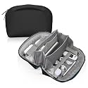 oddpod™ Pu Leather Electronic Gadgets Organizer Bag for Travel/Portable Waterproof Tech Organizer Pouch with Multiple Compartments, 180° Opening Design - Small (Black)