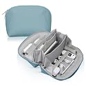 oddpod™ Pu Leather Electronic Gadgets Organizer Bag for Travel/Portable Waterproof Tech Organizer Pouch with Multiple Compartments, 180° Opening Design - Large (Blue)