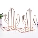 oddpod™ Rose Gold Cactus Decorative Metal Bookends/Non-Slip Desktop Book Shelf Organiser for Office Decor, Home, Living Room, School &amp; Library (Set of 2)