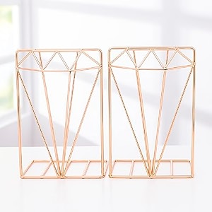 oddpod rose gold diamond decorative metal bookendsnon-slip desktop book shelf organiser for office decor home living room school amp library set of 2