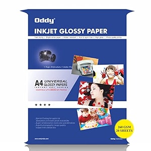 oddy 260 gsm a4 size glossy photo paper  waterproof amp smudge resistant pack of 20 sheets compatible with inkjet printer