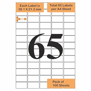 oddy a4 paper label stickers for laser amp inkjet printers  65 labels per sheet - pack of 100 sheets  for shipping address folders industrial use