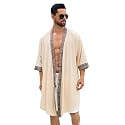 ODIZLI Men's Kimono Cardigan Open Front- Geometric Trim Lightweight Boho Robe for Beach Pool Spa Vacation
