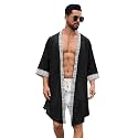 ODIZLI Men's Kimono Cardigan Open Front- Geometric Trim Lightweight Boho Robe for Beach Pool Spa Vacation