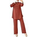 ODIZLI Muslim Long Sleeve Blouse Wide Leg Pants Suits Autumn Solid Abaya Women Matching Sets 2PCS Tracksuits Turkey Kaftan