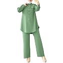 ODIZLI Muslim Long Sleeve Blouse Wide Leg Pants Suits Autumn Solid Abaya Women Matching Sets 2PCS Tracksuits Turkey Kaftan