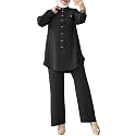 ODIZLI Muslim Long Sleeve Blouse Wide Leg Pants Suits Autumn Solid Abaya Women Matching Sets 2PCS Tracksuits Turkey Kaftan