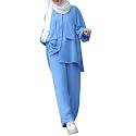 ODIZLI Muslim Long Sleeve Blouse Wide Leg Pants Suits Autumn Solid Abaya Women Matching Sets 2PCS Tracksuits Turkey Kaftan
