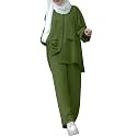 ODIZLI Muslim Long Sleeve Blouse Wide Leg Pants Suits Autumn Solid Abaya Women Matching Sets 2PCS Tracksuits Turkey Kaftan