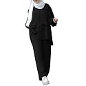 ODIZLI Muslim Long Sleeve Blouse Wide Leg Pants Suits Autumn Solid Abaya Women Matching Sets 2PCS Tracksuits Turkey Kaftan