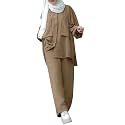 ODIZLI Muslim Long Sleeve Blouse Wide Leg Pants Suits Autumn Solid Abaya Women Matching Sets 2PCS Tracksuits Turkey Kaftan