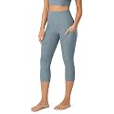 ODODOS Women's High Waisted Yoga Capris with Pockets, Tummy Control Non See Through Workout Athletic Running Capri Leggings