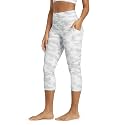 ODODOS Women's High Waisted Yoga Capris with Pockets, Tummy Control Non See Through Workout Athletic Running Capri Leggings