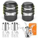 Odoland 16pcs Camping Cookware Mess Kit, Lightweight Pot Pan Mini Stove with 2 Cups, Fork Spoon Kits for Backpacking, Outdoor Camping Hiking and Picnic