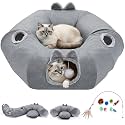 Odoland Linen Cat Tunnels &amp; Central Cat Bed with 9 Interactive Cat Toys