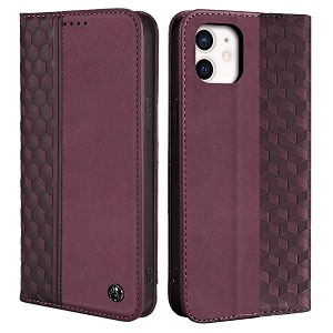wallet case for iphone 1212 pro 61 inch - strong magnetic pu leather folio flip case with card holder kickstand protective phone cover - wine red