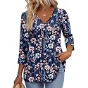 OFEEFAN 3/4 Length Sleeve Womens Tops 2026 Blouses for Women Dressy Casual Fashion Clothing V Neck Babydoll Tops Fall Outfits