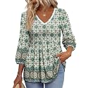OFEEFAN 3/4 Length Sleeve Womens Tops 2026 Blouses for Women Dressy Casual Fashion Clothing V Neck Babydoll Tops Fall Outfits
