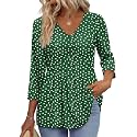 OFEEFAN 3/4 Length Sleeve Womens Tops 2026 Blouses for Women Dressy Casual Fashion Clothing V Neck Babydoll Tops Fall Outfits