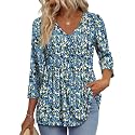 OFEEFAN 3/4 Length Sleeve Womens Tops 2026 Blouses for Women Dressy Casual Fashion Clothing V Neck Babydoll Tops Fall Outfits