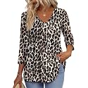 OFEEFAN 3/4 Length Sleeve Womens Tops 2026 Blouses for Women Dressy Casual Fashion Clothing V Neck Babydoll Tops Fall Outfits