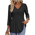 OFEEFAN 3/4 Length Sleeve Womens Tops 2026 Blouses for Women Dressy Casual Fashion Clothing V Neck Babydoll Tops Fall Outfits