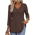 OFEEFAN 3/4 Length Sleeve Womens Tops 2026 Blouses for Women Dressy Casual Fashion Clothing V Neck Babydoll Tops Fall Outfits