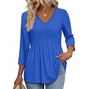 OFEEFAN 3/4 Length Sleeve Womens Tops 2026 Blouses for Women Dressy Casual Fashion Clothing V Neck Babydoll Tops Fall Outfits