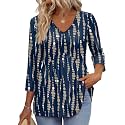 OFEEFAN 3/4 Length Sleeve Womens Tops 2026 Blouses for Women Dressy Casual Fashion Clothing V Neck Babydoll Tops Fall Outfits