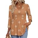 OFEEFAN 3/4 Length Sleeve Womens Tops 2026 Blouses for Women Dressy Casual Fashion Clothing V Neck Babydoll Tops Fall Outfits