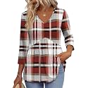 OFEEFAN 3/4 Length Sleeve Womens Tops 2026 Blouses for Women Dressy Casual Fashion Clothing V Neck Babydoll Tops Fall Outfits