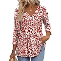 OFEEFAN 3/4 Length Sleeve Womens Tops 2026 Blouses for Women Dressy Casual Fashion Clothing V Neck Babydoll Tops Fall Outfits